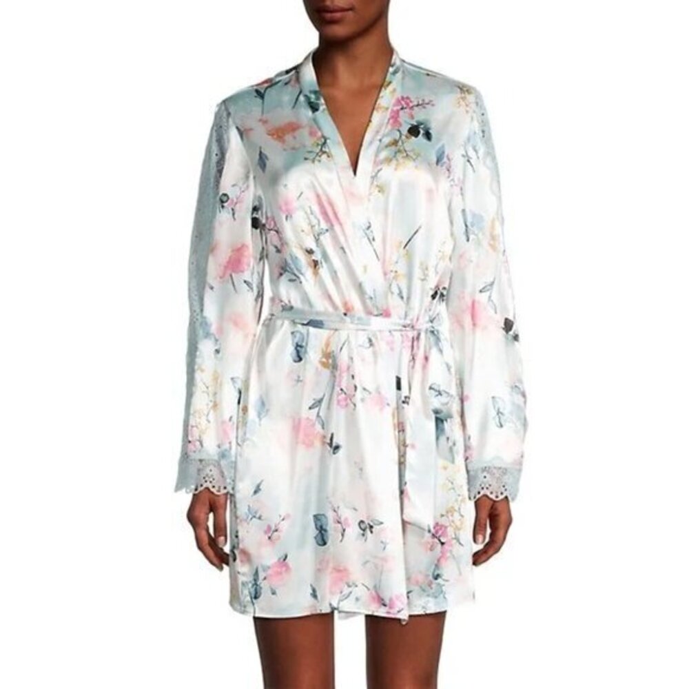 In Bloom Eloise Floral Lace-Trim satiny Robe Size XL RefI014